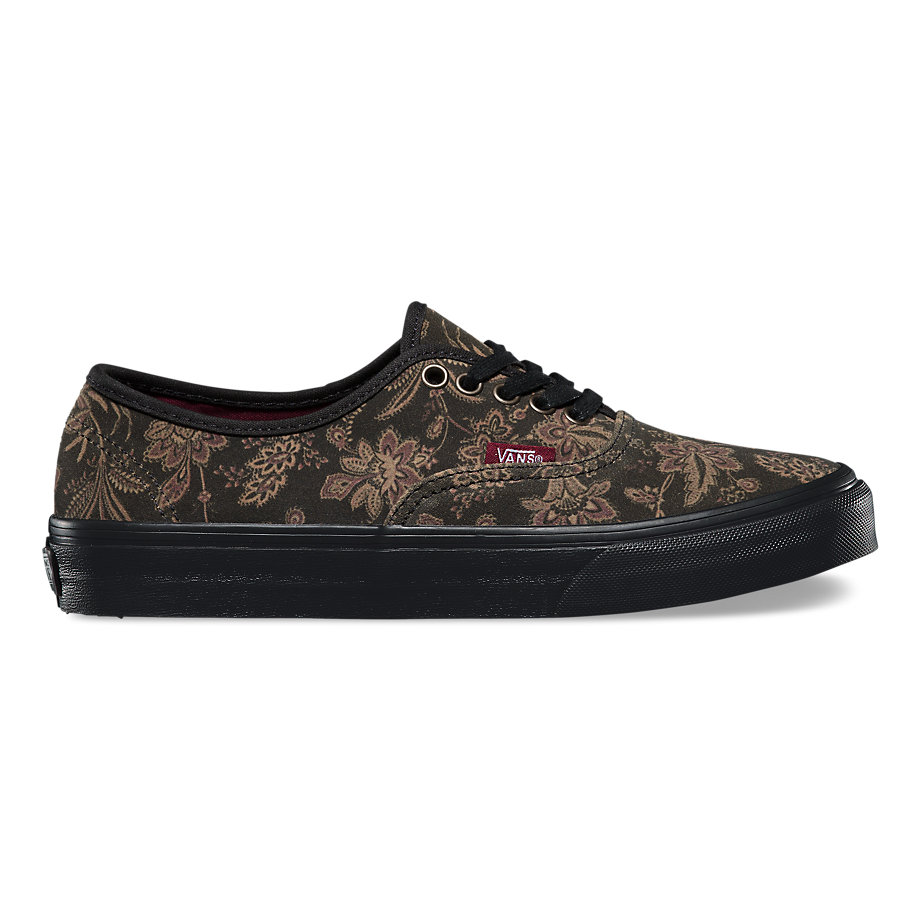 black shoes with brown floral pattern
